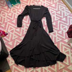 Long sleeve black asymmetrical dress. SHEIN size L